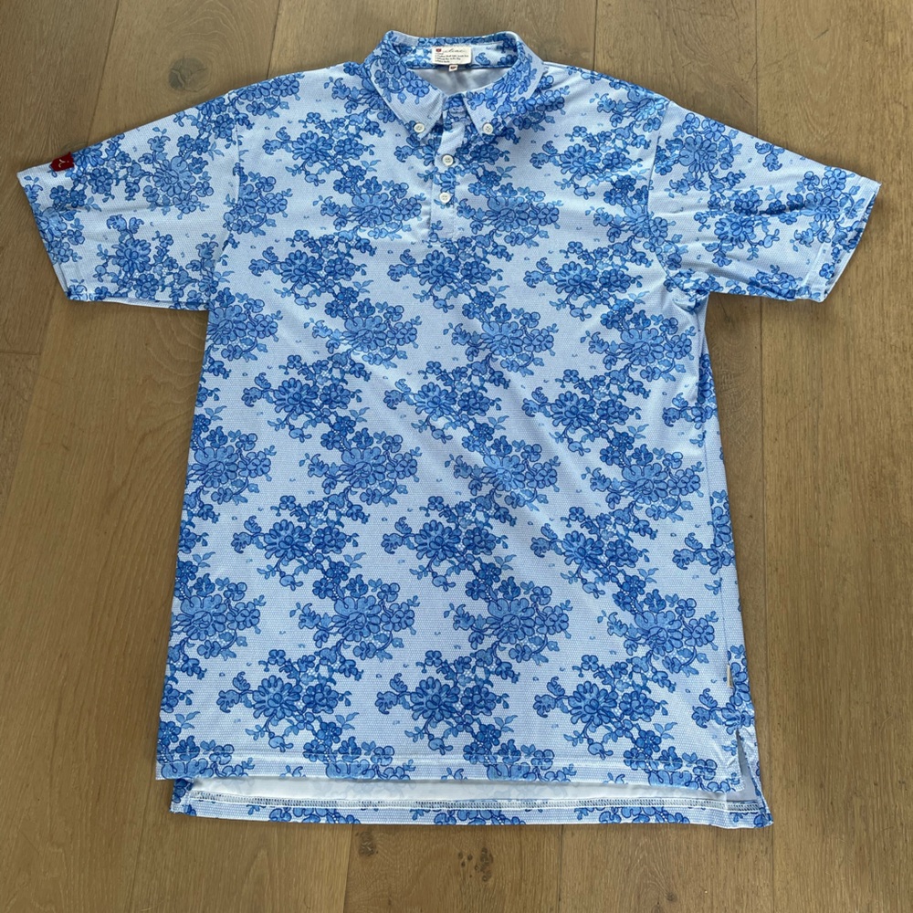 Iliac Blue and White Floral Polo Golf Shirt
